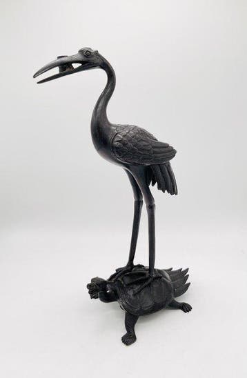 Figuur - Crane on turtle - Brons - Japan - Meiji periode, Antiek en Kunst