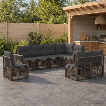 vidaXL Tuinbankenset 8 st Grijs en Donkergrijs poly rattan, Tuin en Terras, Verzenden, Nieuw, 8 zitplaatsen