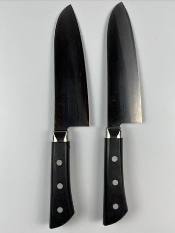 Traditional Japanese Seki Magoroku Akane Santoku knives by