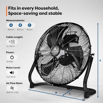 Vloerventilator - 30 cm - Industriele ventilator - Zwart - A, Witgoed en Apparatuur, Ventilatoren, Verzenden, Zo goed als nieuw