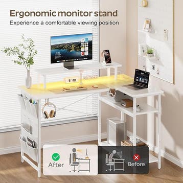Gaming bureau - Gaming desk - Hoekbureau - 110x80 cm - Wit -, Verzenden, Zo goed als nieuw