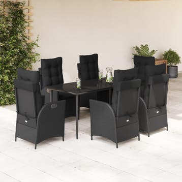 vidaXL 7-delige Tuinset met kussens poly rattan zwart, Tuin en Terras, Tuinsets en Loungesets, Verzenden, Nieuw, 6 zitplaatsen