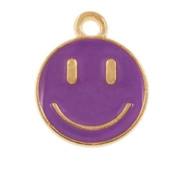 2 x Bedel Enamel light gold Smiley 14,5 x 12mm oogje: 1,5..., Ophalen of Verzenden, Nieuw, Kraal