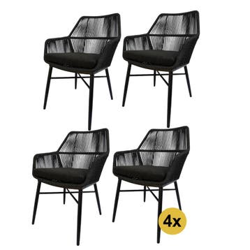Set van 4 Chianti dining tuinstoel zwart rope, Tuin en Terras, Tuinstoelen, Ophalen of Verzenden, Nieuw
