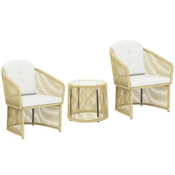 Rieten Bistro Set, 3-delige Tuinmeubelset Met Ronde Glazen T, Verzenden, Nieuw