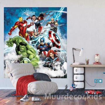 Avengers fotobehang M, 180 x 202 cm. Captain America, Hulk, Ophalen of Verzenden, Nieuw, Wanddecoratie