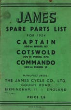 1954 James Spare Parts List - Captain - Cotswold - Commando, Motoren, Handleidingen en Instructieboekjes, Verzenden, Overige merken