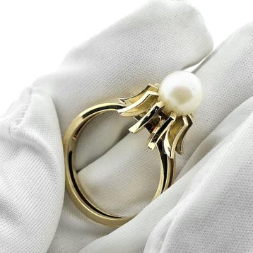 Gouden cocktail ring met parel, 18 tot 19, Gebruikt, Ophalen of Verzenden, Met edelsteen
