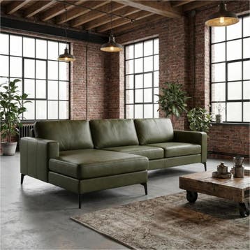 Leren hoekbank Match - 2.5-zits arm rechts + Longchair arm, 250 tot 300 cm, Bohemian, Industrieel, Modern, Scandinavisch, Hoekbank