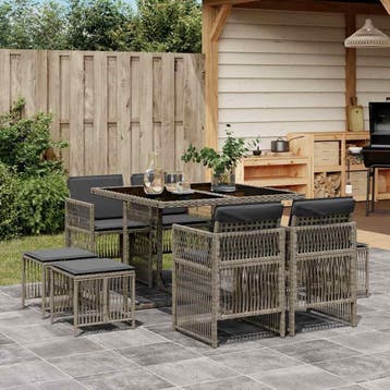 vidaXL 9-delige Tuinset met kussens poly rattan grijs, Verzenden, Nieuw, 8 zitplaatsen, Tuinset