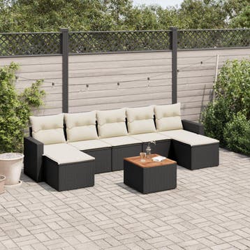 vidaXL 8-delige Loungeset met kussens poly rattan zwart, Verzenden, Nieuw, Loungeset