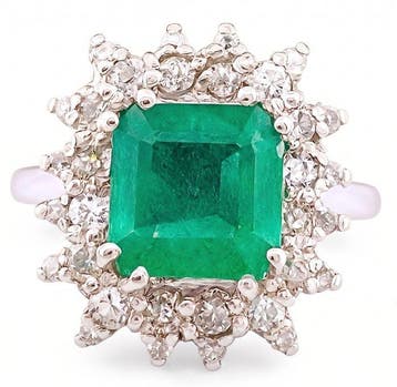 Ring - 18 karaat Witgoud Smaragd - Diamant, Nieuw