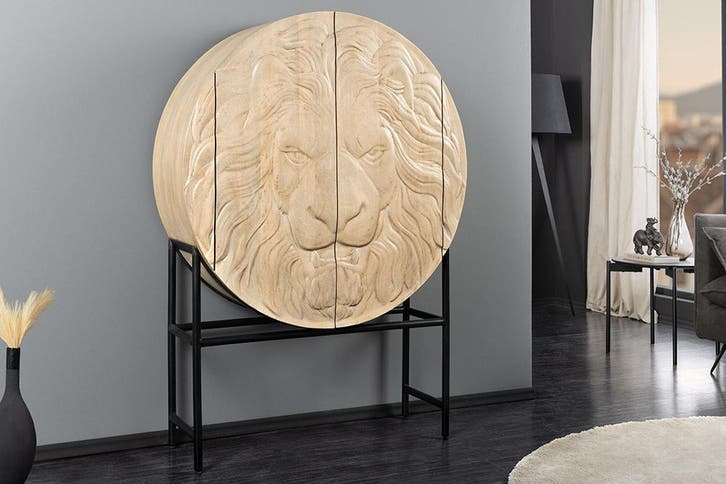 Massief Highboard LION 140cm Wit Mango Hout Metaal 3D, Huis en Inrichting, Kasten | Overige, Ophalen of Verzenden