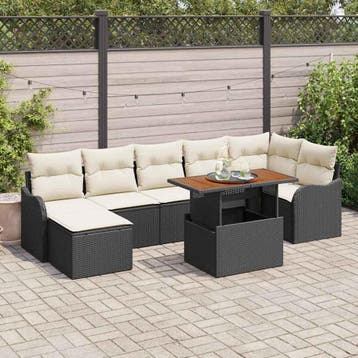vidaXL Tuin Sofa Set 8 st Zwart en crème, Verzenden, Nieuw, Rotan, 8 zitplaatsen