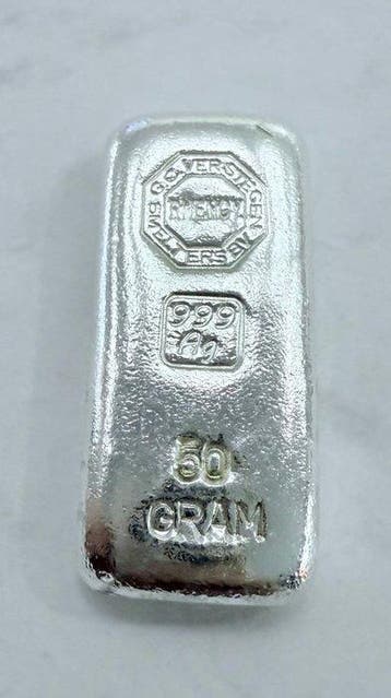 50 gram GC Verstegen 999 Silver Poured Bar - Zilver .999, Postzegels en Munten, Edelmetalen en Baren