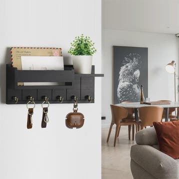 Rustieke Houten Wand Organizer met Postvak en 6 Sleutelhaken, Verzenden, Nieuw