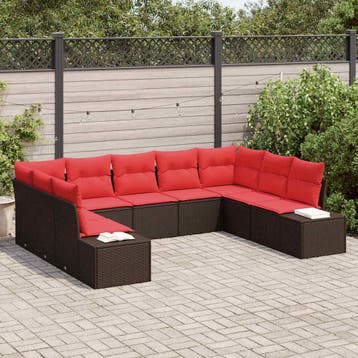 vidaXL Tuin Sofa Set 9 st Bruin poly rattan, Verzenden