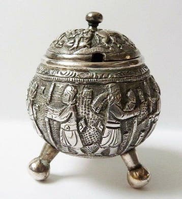 Isfahan massief zilveren mosterdpot/zoutstel - Hoogwaardig, Antiek en Kunst