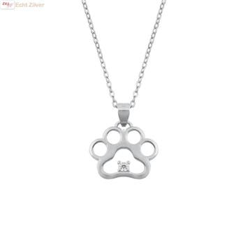 Zilveren collier pootafdruk witte zirkoon, Verzenden, Nieuw, Zilver