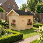 Houten speelhuis 16mm met luiken, bloemenbakken en schoor..., Ophalen of Verzenden, Nieuw