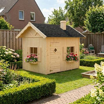Houten speelhuis 16mm met luiken, bloemenbakken en schoor..., Ophalen of Verzenden, Nieuw