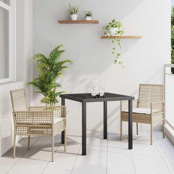 vidaXL Tuin eettafelset met kussen 3 pcs Beige poly rattan, Verzenden, Nieuw, Rotan, 3 zitplaatsen