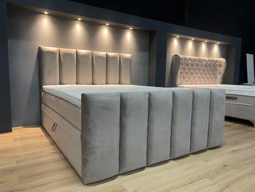 Bed met opbergruim NOVA 180 x 200 Taupe Voetbord, Verzenden, Wit, 180 cm, 200 cm