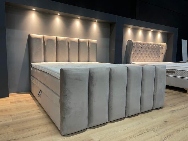 Bed met opbergruim NOVA 180 x 200 Taupe Voetbord, Huis en Inrichting, Slaapkamer | Boxsprings, 180 cm, 200 cm, Wit, Crème, Beige