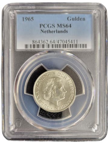 Koningin Juliana zilveren 1 gulden 1965 MS64 PCGS, 1 gulden, Koningin Juliana, Verzenden, Zilver