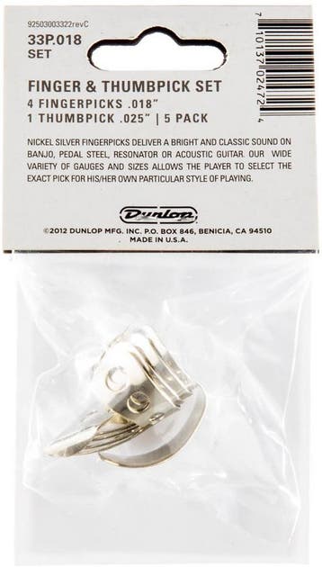 Jim Dunlop RVS vingerplectrum + duimplectrum  0.018 - 5-pack, Ophalen of Verzenden, Nieuw, Banjo