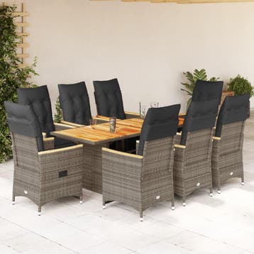 vidaXL 9-delige Bistroset met kussens poly rattan grijs, Verzenden, Nieuw, 8 zitplaatsen