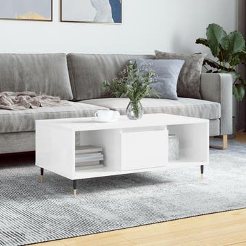 vidaXL Salontafel 90x50x36,5 cm bewerkt hout hoogglans wit, 50 tot 100 cm, Verzenden, Nieuw, 50 tot 100 cm