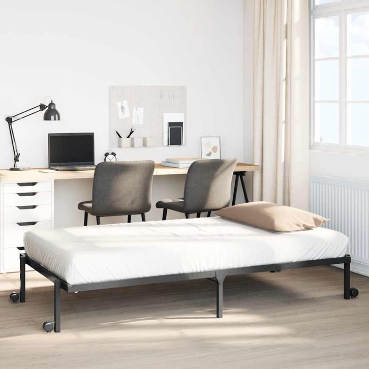 vidaXL Bedframe zonder matras opvouwbaar 100x190 cm staal, Huis en Inrichting, Slaapkamer | Bedden, 100 cm, 190 cm of minder, Zwart