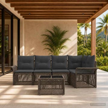 vidaXL Tuinbankenset 6 st Grijs poly rattan, Verzenden, Nieuw, 6 zitplaatsen