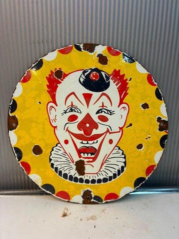 Clown – Circus – Rond emaille reclamebord – Vintage stijl -
