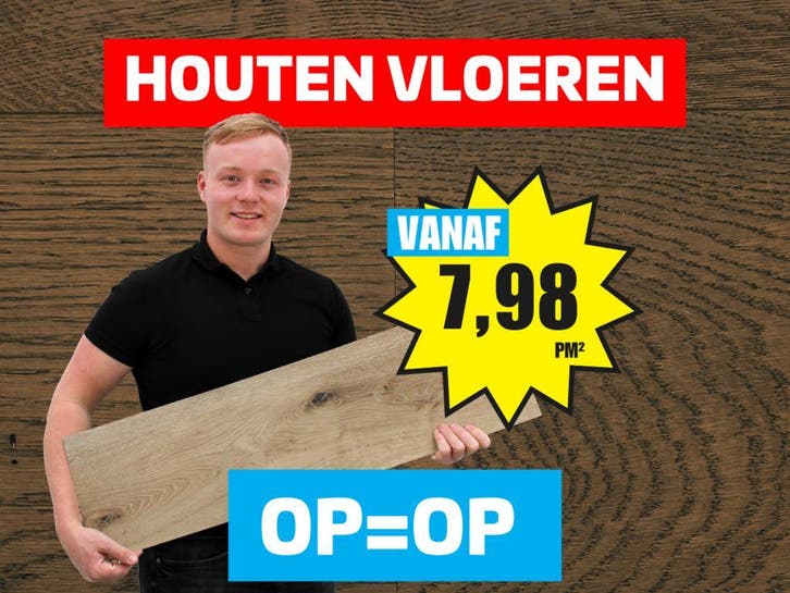 Houten vloeren LEEGVERKOOP! Nu vanaf €7,98 pm² - OP=OP!, Doe-het-zelf en Verbouw, Vloerdelen en Plavuizen, Parket, Nieuw, Hout