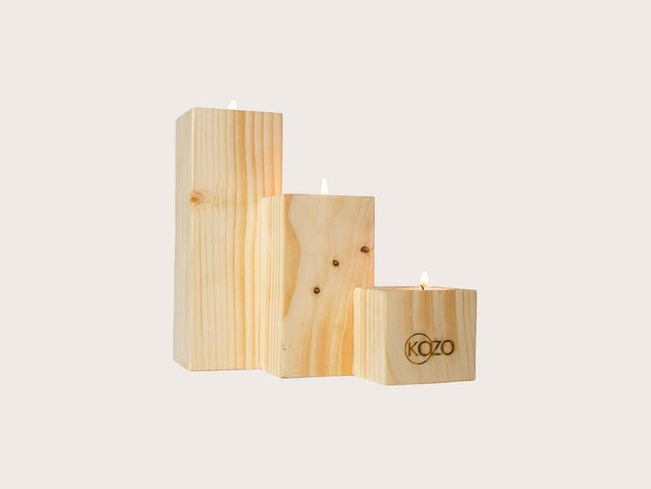 Waxinelichthouder - Drie blok - Gerecycled hout, Huis en Inrichting, Woonaccessoires | Kandelaars en Kaarsen, Nieuw, Ophalen of Verzenden