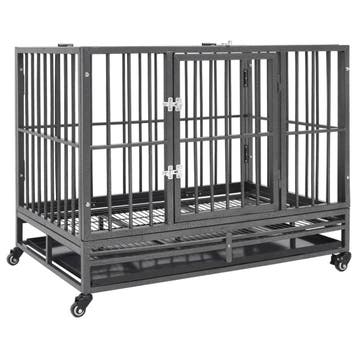 vidaXL Hondenbench met wielen 102x72x85 cm staal, Dieren en Toebehoren, Verzenden, Nieuw