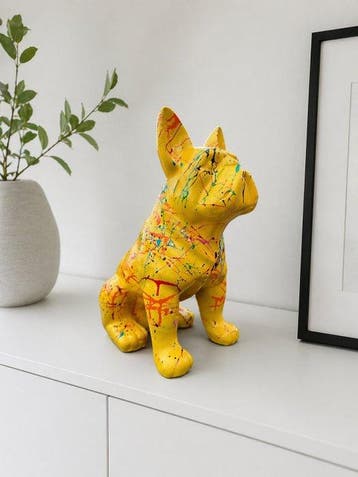 Beeld, yellow buldog artistic - 43 cm - polyresin