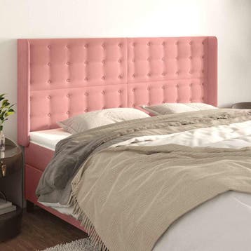 vidaXL Hoofdbord met randen 203x16x118/128 cm fluweel roze, Verzenden, Nieuw, Stof