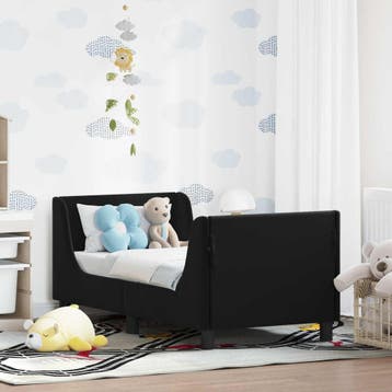 vidaXL Peuterbedframe met hoofdbord Zwart 70 x 140 cm, Huis en Inrichting, Verzenden, Nieuw, Zwart, Stof