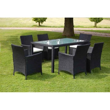 vidaXL 7-delige Tuinset met kussens poly rattan zwart, Verzenden, Nieuw, 6 zitplaatsen, Tuinset