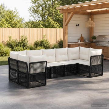 vidaXL Tuinbankenset 7 st 7-Aantal zitplaatsen Zwart poly, Verzenden, Nieuw, 7 zitplaatsen