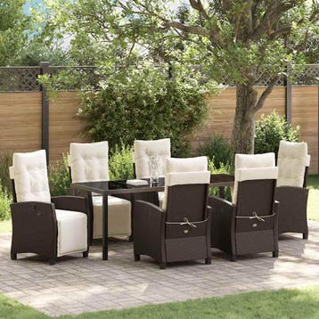 vidaXL Tuin eettafelset 7 st Bruin poly rattan, Verzenden, Nieuw, Rotan, 7 zitplaatsen