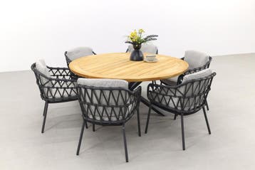 4SO Calpi/Prado 160 cm. ronde tuinset - 7-delig | AANVRAAG, Verzenden, Nieuw, Hout, Tuinset