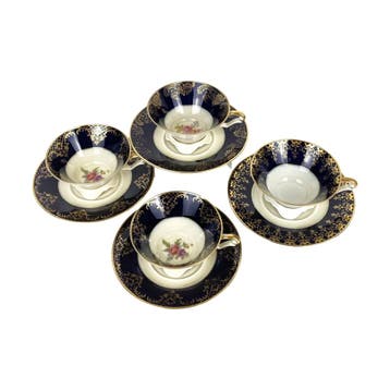 Jean Haviland Limoges - 4x Kop- en schotel - Kobaltblauw, Ophalen of Verzenden