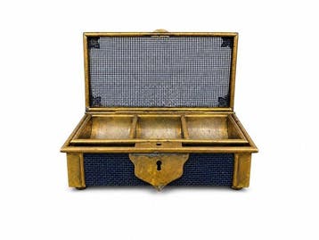 Antique Gold & Blue Jewellery Casket with Removable Tray -, Antiek en Kunst