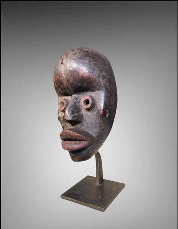 Masker Dan met bronzen sokkel op maat - Dan-masker van hoge, Antiek en Kunst