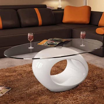vidaXL Salontafel met ovaal glazen tafelblad hoogglans wit, Verzenden, Nieuw, 50 tot 100 cm, Glas