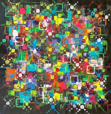 Yadiel G. 100 x 100 cm - Energía Abstracta Encadrada, Nieuw